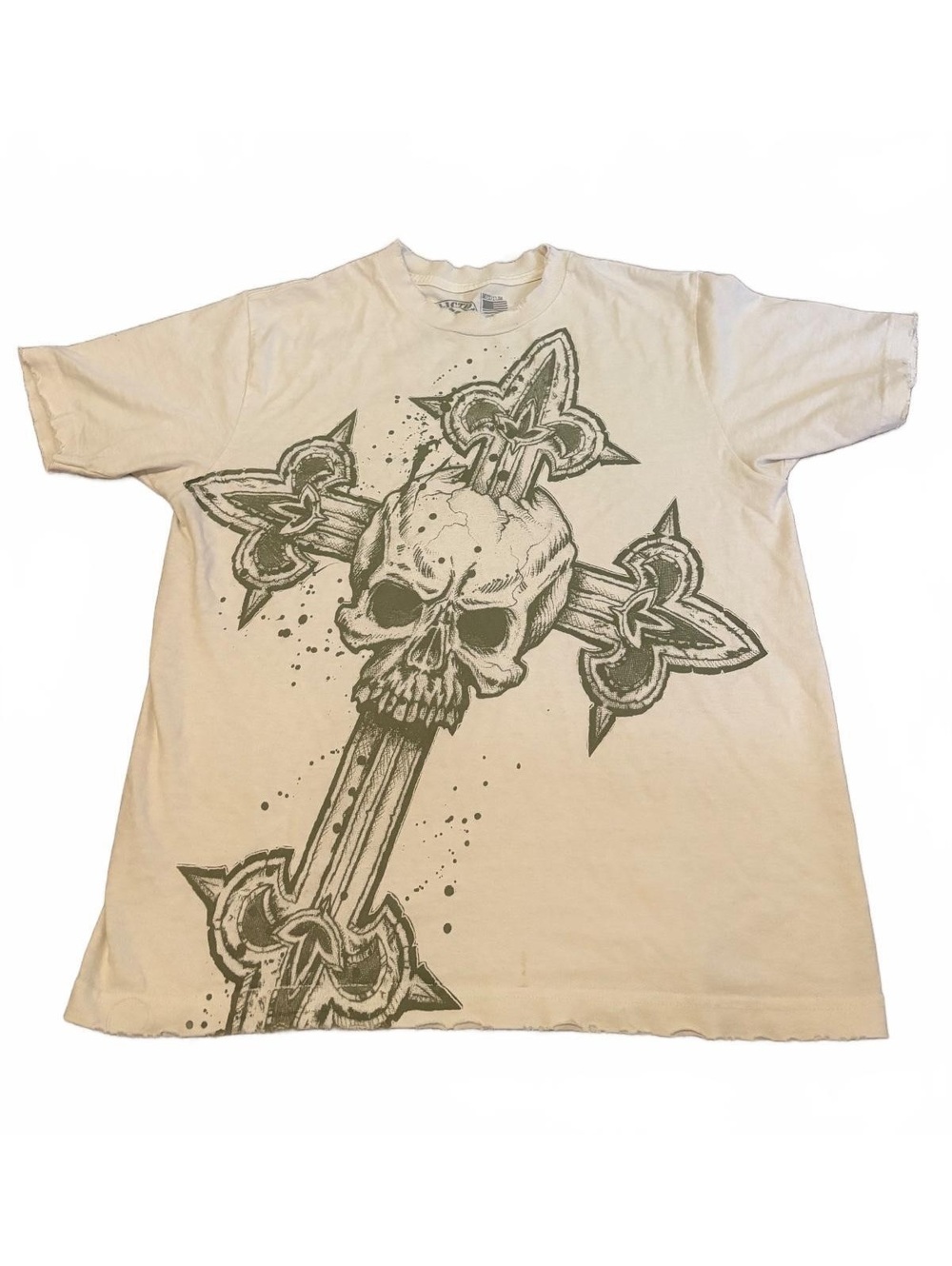 Affliction White Cross Vault Gothic Skull Men's M Tee Shirt Alt Goth Y2K Grunge
